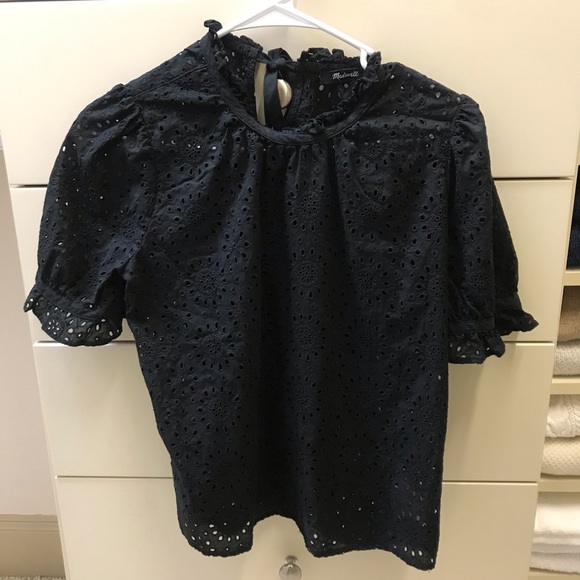 Embroidered Eyelet Ruffle-Neck Keyhole Top - Picture 4 of 4